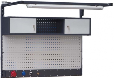 Nadbudowa do stołów warsztatowych PL02/3T/1S z listwą z przyłączami i lampą LED