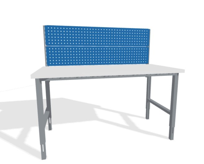 Stół do pakowania 1550 mm z niską nadbudową - 2 tablice perforowane RAL 7035/5015